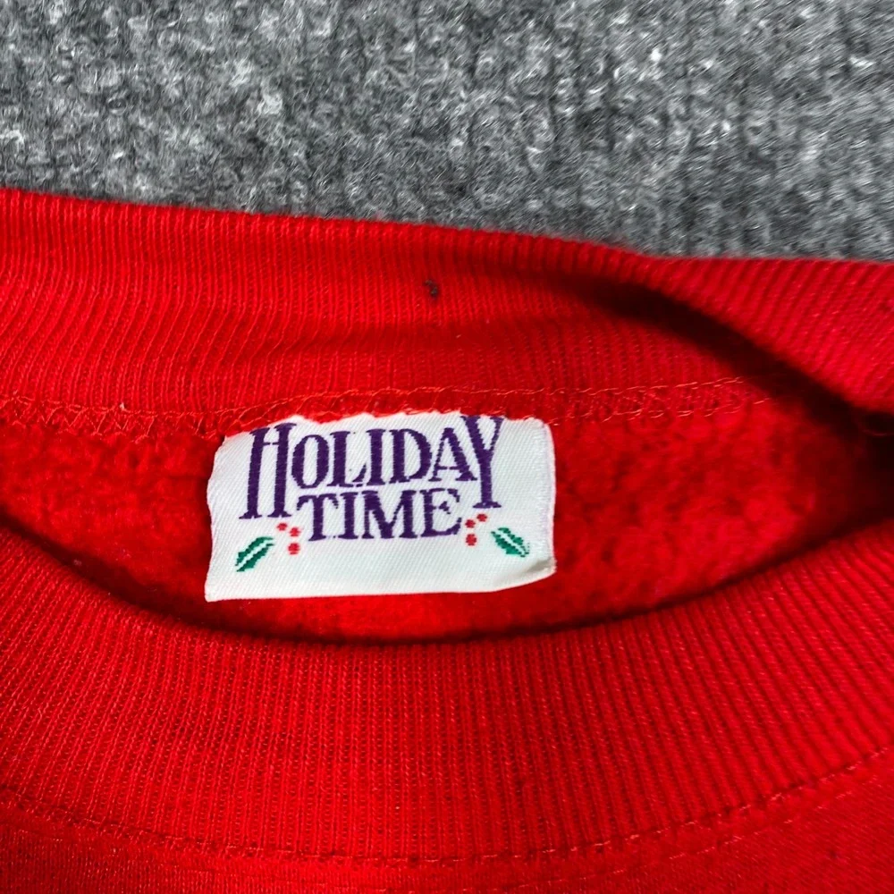 Holiday Time Mens Red Santa Puff Print Christmas Sweatshirt XL Made in USA